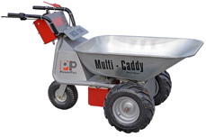 Multi-Caddy elektro optional mit Zubeh�r erh�ltlich: Schneeschild, Kehrbesen, Transportaufsatz, gro�e Leichtgutwanne 450 ltr. oder Multi-Sauger 360 ltr.
